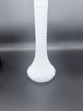 Vintage Randall No 5 Milk Glass Bud Vase Diamond Quilt 9 Inch White MCM
